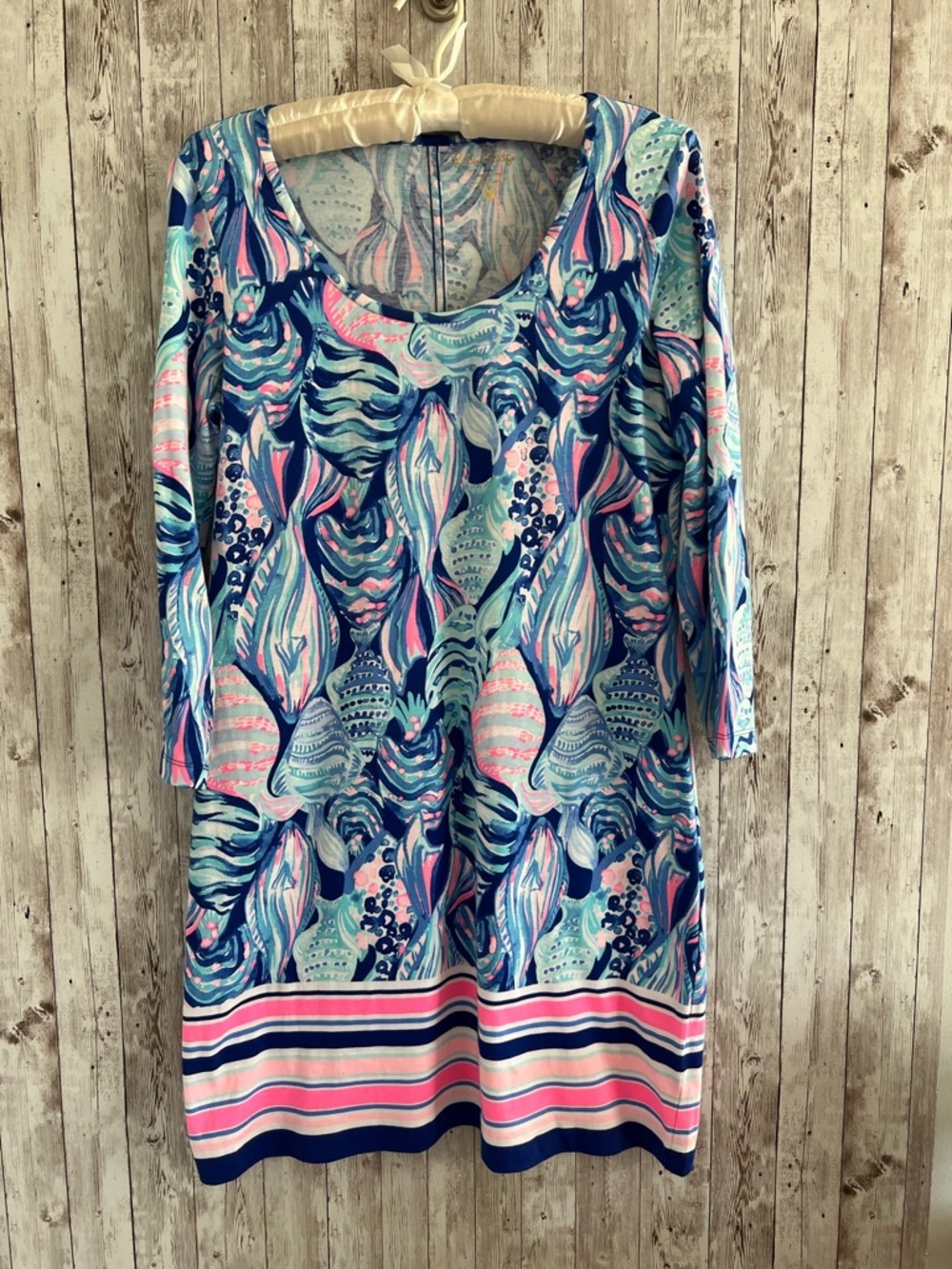 Lilly Pulitzer Beacon Dress Twilight Blue Scale Up Cotton Resort Summer Dress M
